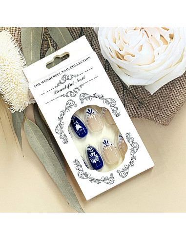 Uñas Falsas de Almendra Brillantes FIEONCIY con Diseño Floral