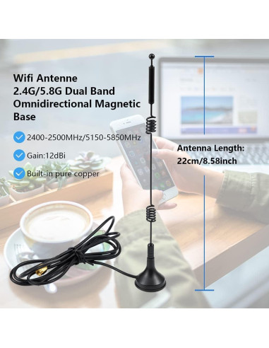 Antena WiFi Doble Banda 12dBi POBADY 1.5m RP-SMA Omnidireccional