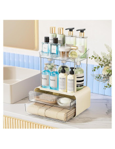 Organizador de Baño Delamu Blanco Crema con 2 Cajones y 4 Estantes