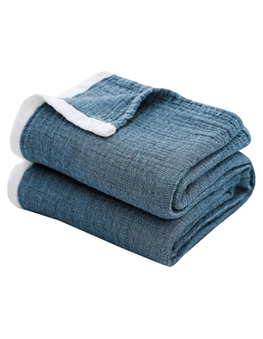 Manta de Muselina de Algodón SE SOFTEXLY 127x152 cm Azul Vintage