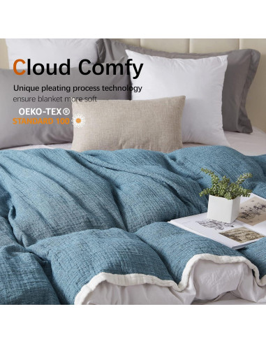 Manta de Muselina de Algodón SE SOFTEXLY 127x152 cm Azul Vintage