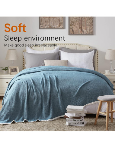 Manta de Muselina de Algodón SE SOFTEXLY 127x152 cm Azul Vintage