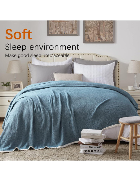 Manta de Muselina de Algodón SE SOFTEXLY 127x152 cm Azul Vintage