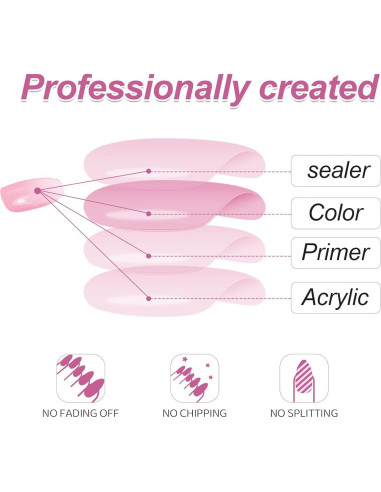 Uñas Postizas Francesas RTKHFZE Largas Cuadradas 24 Pcs Rosa Blanco