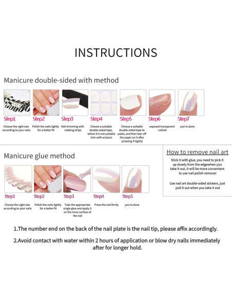 Uñas Postizas Francesas RTKHFZE Largas Cuadradas 24 Pcs Rosa Blanco