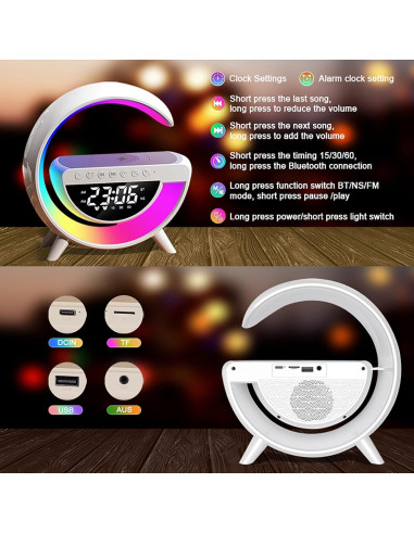 Lámpara de Mesa LED con Carga Inalámbrica y Altavoz Bluetooth