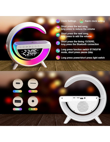 Lámpara de Mesa LED con Carga Inalámbrica y Altavoz Bluetooth