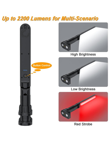 Luz de Trabajo LED Recargable GODENBA 1200LM Magnética 2200mAh