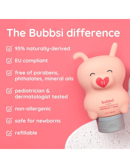 Champú y Lavado Bubbsi 32oz Aceite de Coco Orgánico Suave