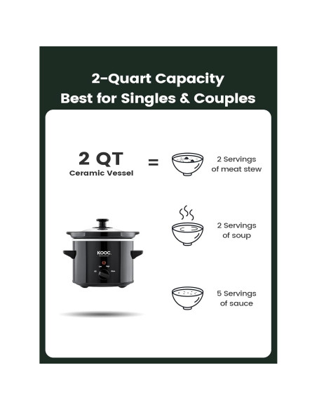 Olla de Cocción Lenta KOOC 2QT Cerámica Negra con Forros
