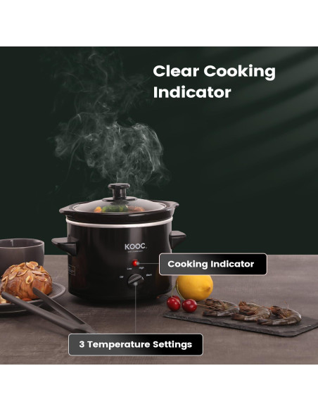 Olla de Cocción Lenta KOOC 2QT Cerámica Negra con Forros