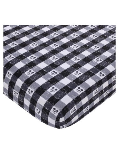 Sábana Ajustable Cuna Disney Mickey Mouse Cuadros Gris