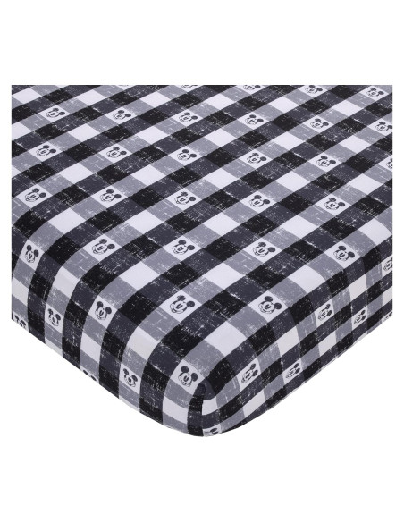 Sábana Ajustable Cuna Disney Mickey Mouse Cuadros Gris