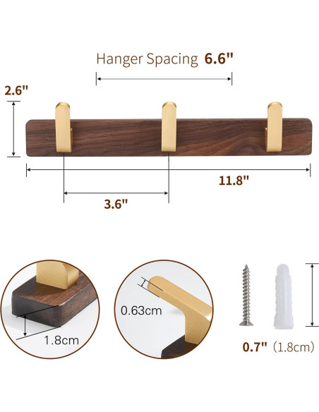 Perchero de Pared SARIHOSY de Madera y Metal 3 Ganchos Rústicos