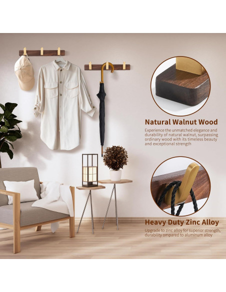 Perchero de Pared SARIHOSY de Madera y Metal 3 Ganchos Rústicos