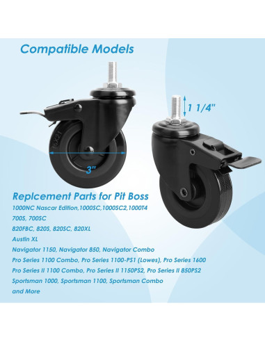 Ruedas de Caster con Bloqueo BBQration 3" para Pit Boss
