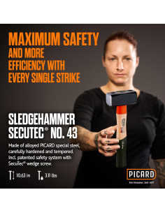 Martillo de minería Picard SecuTec 1250g - Acero aleado 2