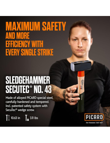 Martillo de minería Picard SecuTec 1250g - Acero aleado