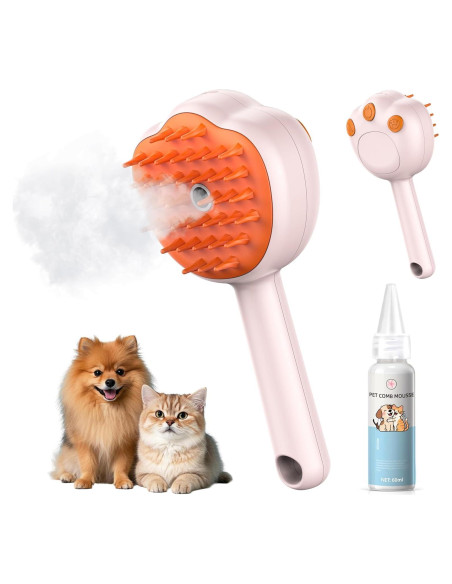 Cepillo de Aseo para Mascotas Hotoo 6 en 1 Rosa con Champú