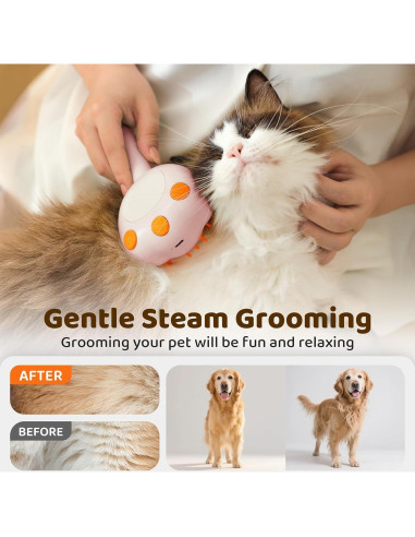 Cepillo de Aseo para Mascotas Hotoo 6 en 1 Rosa con Champú