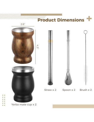 Set de Tazas de Yerba Mate OMISTAR 2 Piezas Acero Inoxidable 8 oz