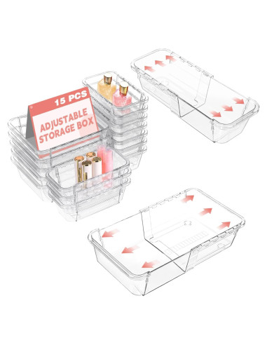 Organizador de Cajones Ajustable Hiitytin 15 Piezas Transparente