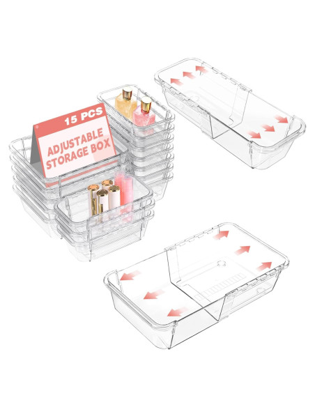 Organizador de Cajones Ajustable Hiitytin 15 Piezas Transparente