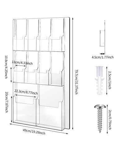 Soporte de Folletos Acrílico Weysat Montaje en Pared 10 Bolsillos