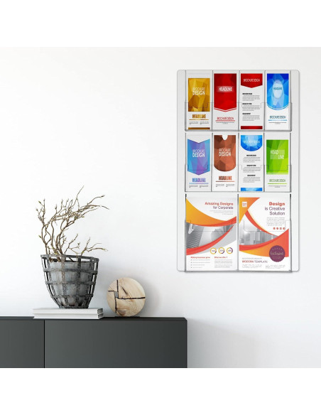 Soporte de Folletos Acrílico Weysat Montaje en Pared 10 Bolsillos