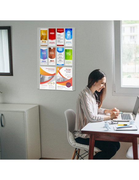 Soporte de Folletos Acrílico Weysat Montaje en Pared 10 Bolsillos