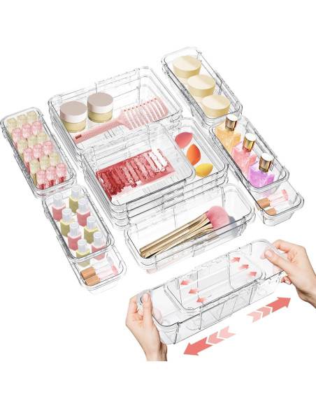Organizador de Cajones Ajustable Hiitytin 15 Piezas Transparente
