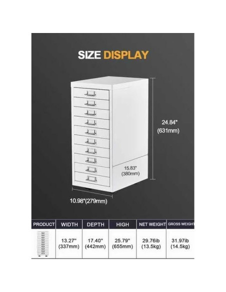 Archivador de Metal 10 Cajones Genérico Blanco para Oficina
