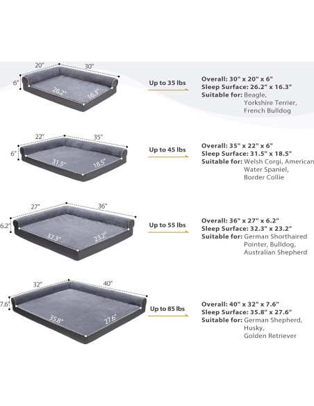 Cama Ortopédica para Perros KSIIA Impermeable 76.2x50.8cm Gris