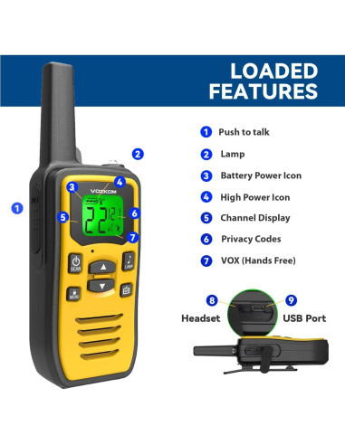 Walkie Talkies VOZKOM de Largo Alcance 24 km, 50 Canales