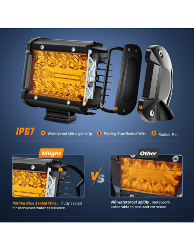 Nilight Pods LED 4" Ámbar 60W Combo Luz Niebla y Spot