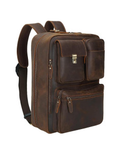 Mochila de Cuero TIDING 15.6" para Laptop - Marrón Oscuro