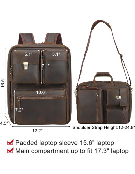 Mochila de Cuero TIDING 15.6" para Laptop - Marrón Oscuro