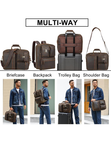 Mochila de Cuero TIDING 15.6" para Laptop - Marrón Oscuro