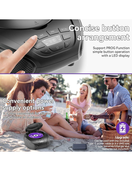 Reproductor de CD Portátil Gueray B-03 con Radio FM y AUX