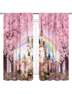 Cortinas de Princesa TKUYO 66x213cm Rosa Opacas para Niñas 2