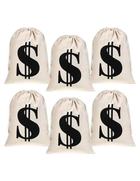 6 Bolsas de Dinero de Lona con Cierre de Cuerda 30x40cm Blancas