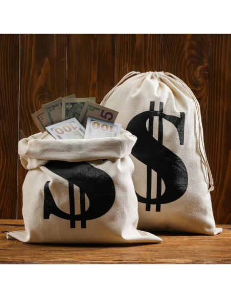 6 Bolsas de Dinero de Lona con Cierre de Cuerda 30x40cm Blancas