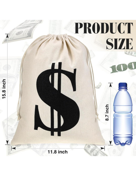 6 Bolsas de Dinero de Lona con Cierre de Cuerda 30x40cm Blancas