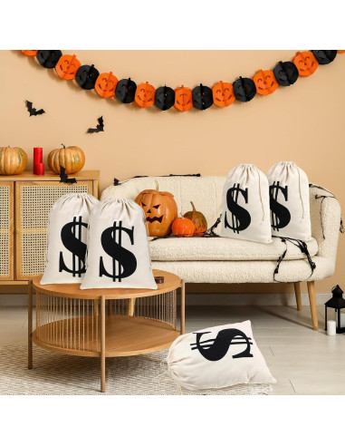 6 Bolsas de Dinero de Lona con Cierre de Cuerda 30x40cm Blancas