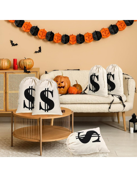 6 Bolsas de Dinero de Lona con Cierre de Cuerda 30x40cm Blancas