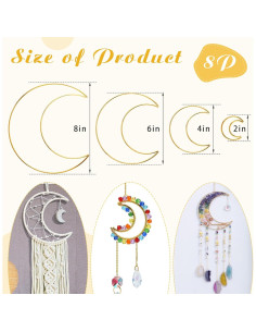 8 Aros de Macramé Dorados Hoedia para Atrapasueños DIY 4 Tamaños 2