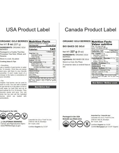 Berries de Goji Orgánicos Food to Live 226g - Secados al Sol