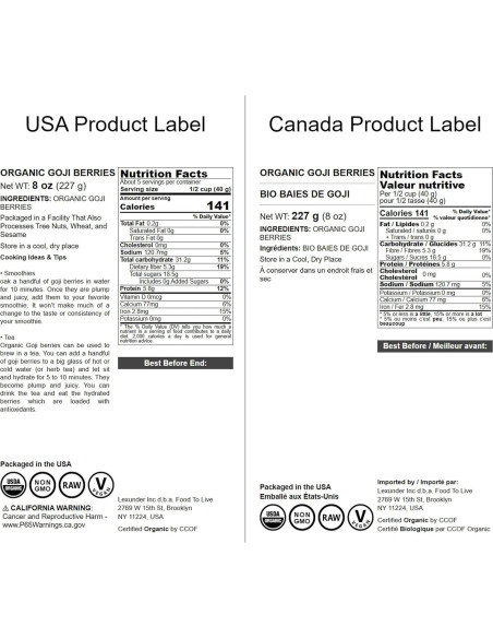 Berries de Goji Orgánicos Food to Live 226g - Secados al Sol