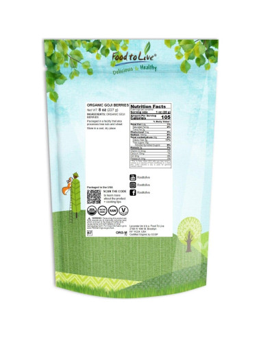 Berries de Goji Orgánicos Food to Live 226g - Secados al Sol