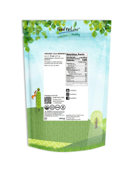 Berries de Goji Orgánicos Food to Live 226g - Secados al Sol